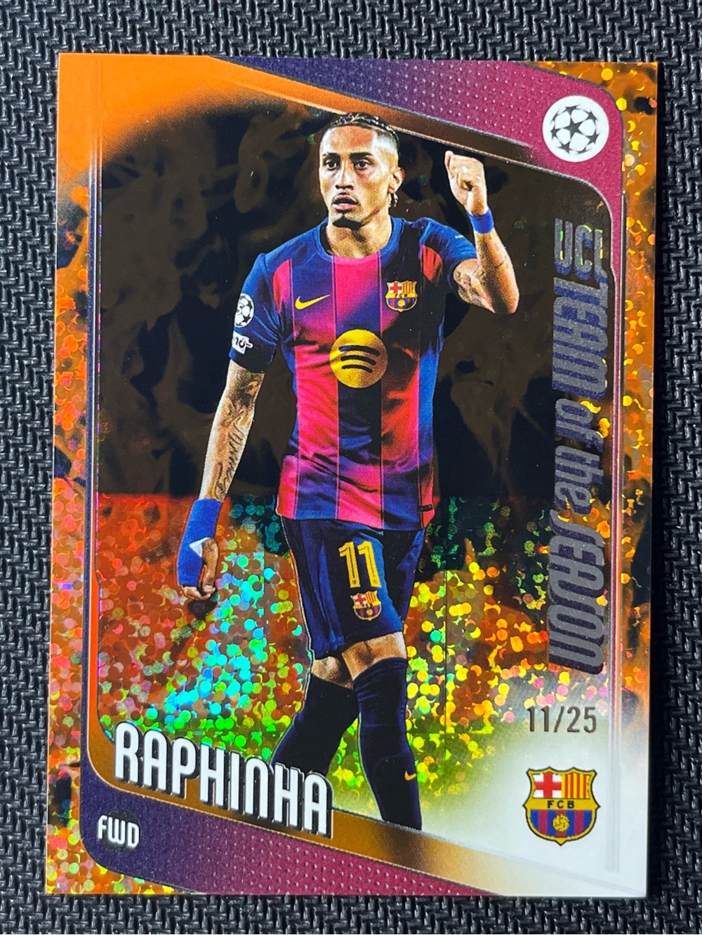 Raphinha Orange Inferno #/25 2025-26 Topps UCC UCL Team of The Season Barcelona
